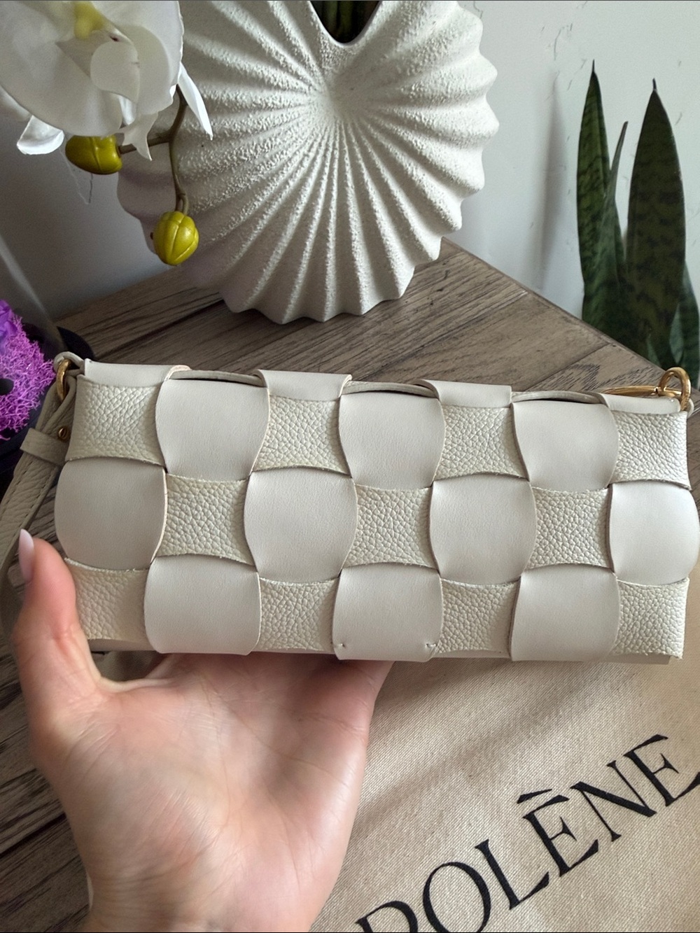 Polène Ivory Neti Woven Leather Shoulder Bag - Picture 6 of 7